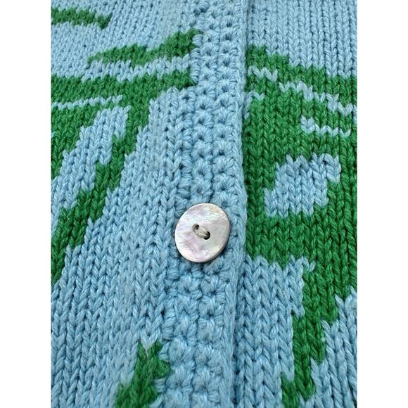 Vintage Tropical Toucan Sweater Womens L Blue Button Up Resort Florida Vacation - Picture 6 of 16